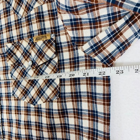 Skechers Plaid Pearl Snap Western Shirt Sz M Work Flap Pockets Short Sleeve Norm - Picture 11 of 12